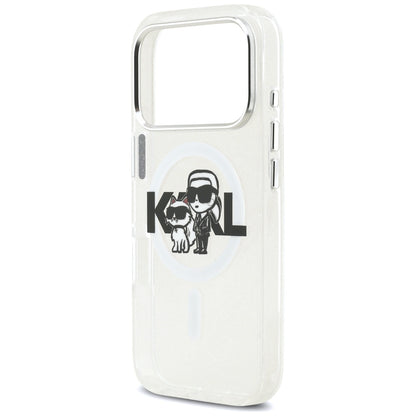 MagSafe Hülle für Apple iPhone 17 Pro, Karl Lagerfeld, IML Sketch Logo Glitter Karl & Choupette, Transparent