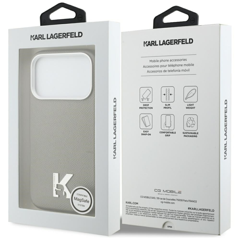 Coque MagSafe pour Apple iPhone 17 Pro, Karl Lagerfeld, Logo Karl Head, Gris
