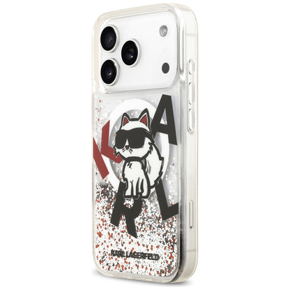 Coque MagSafe pour Apple iPhone 17 Pro, Karl Lagerfeld, Liquid Glitter Choupette Logo, Transparente