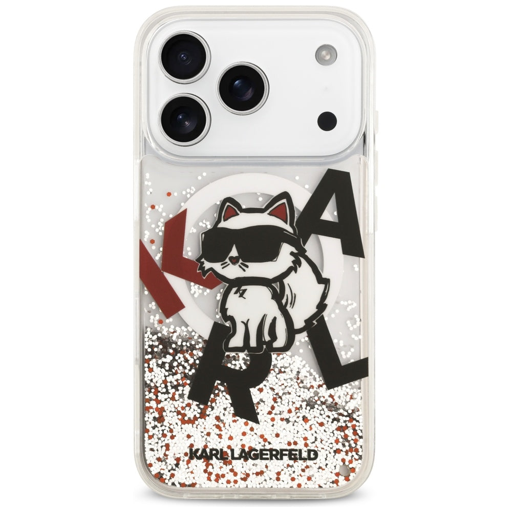 Coque MagSafe pour Apple iPhone 17 Pro, Karl Lagerfeld, Liquid Glitter Choupette Logo, Transparente