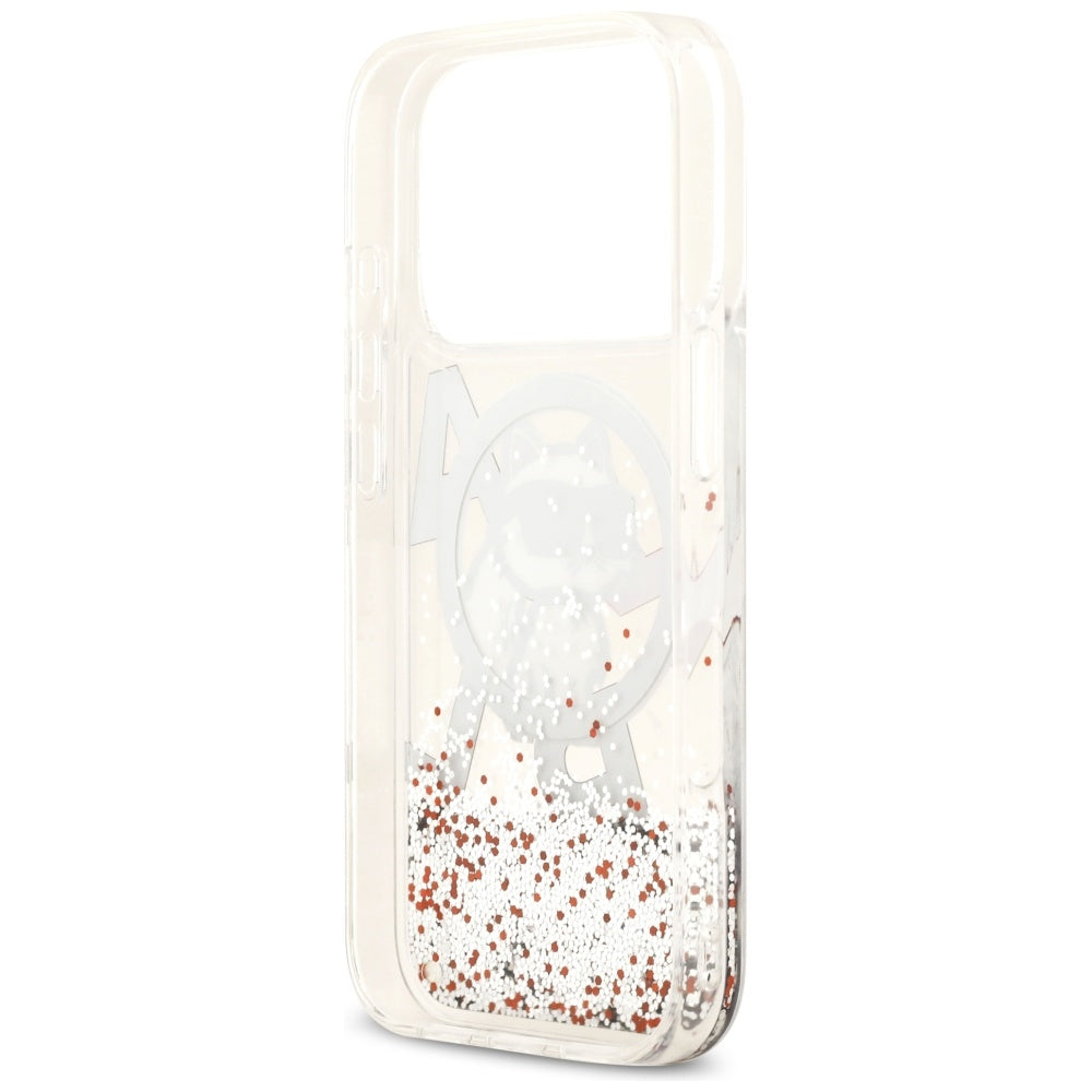 Coque MagSafe pour Apple iPhone 17 Pro, Karl Lagerfeld, Liquid Glitter Choupette Logo, Transparente