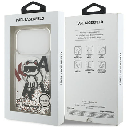 Coque MagSafe pour Apple iPhone 17 Pro, Karl Lagerfeld, Liquid Glitter Choupette Logo, Transparente