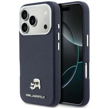 Étui MagSafe pour Apple iPhone 17 Pro, Karl Lagerfeld, Saffiano Karl & Choupette Pins, Bleu