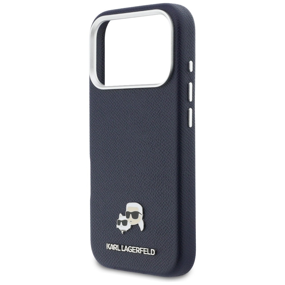 Étui MagSafe pour Apple iPhone 17 Pro, Karl Lagerfeld, Saffiano Karl & Choupette Pins, Bleu