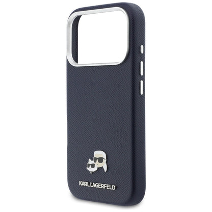 Étui MagSafe pour Apple iPhone 17 Pro, Karl Lagerfeld, Saffiano Karl & Choupette Pins, Bleu