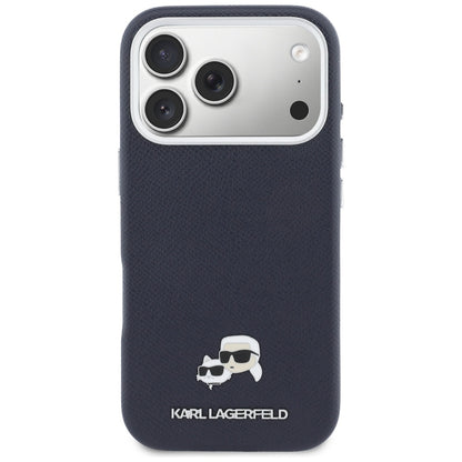 Étui MagSafe pour Apple iPhone 17 Pro, Karl Lagerfeld, Saffiano Karl & Choupette Pins, Bleu