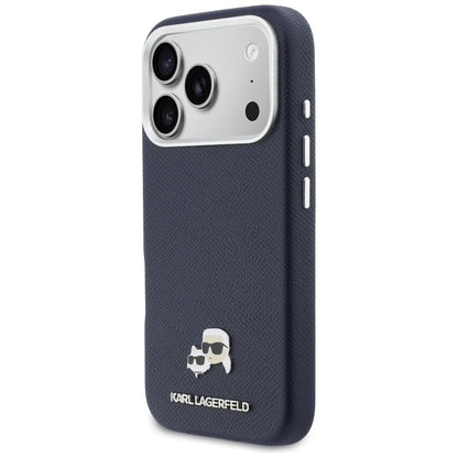 Étui MagSafe pour Apple iPhone 17 Pro, Karl Lagerfeld, Saffiano Karl & Choupette Pins, Bleu