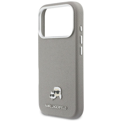 MagSafe Hülle für Apple iPhone 17 Pro, Karl Lagerfeld, Saffiano Karl & Choupette Pins, Grau