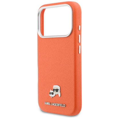 Étui MagSafe pour Apple iPhone 17 Pro, Karl Lagerfeld, Saffiano Karl & Choupette Pins, Orange