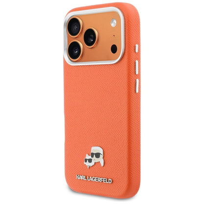 Étui MagSafe pour Apple iPhone 17 Pro, Karl Lagerfeld, Saffiano Karl & Choupette Pins, Orange