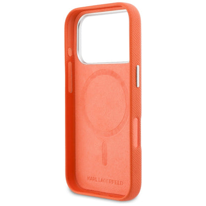 Étui MagSafe pour Apple iPhone 17 Pro, Karl Lagerfeld, Saffiano Karl & Choupette Pins, Orange