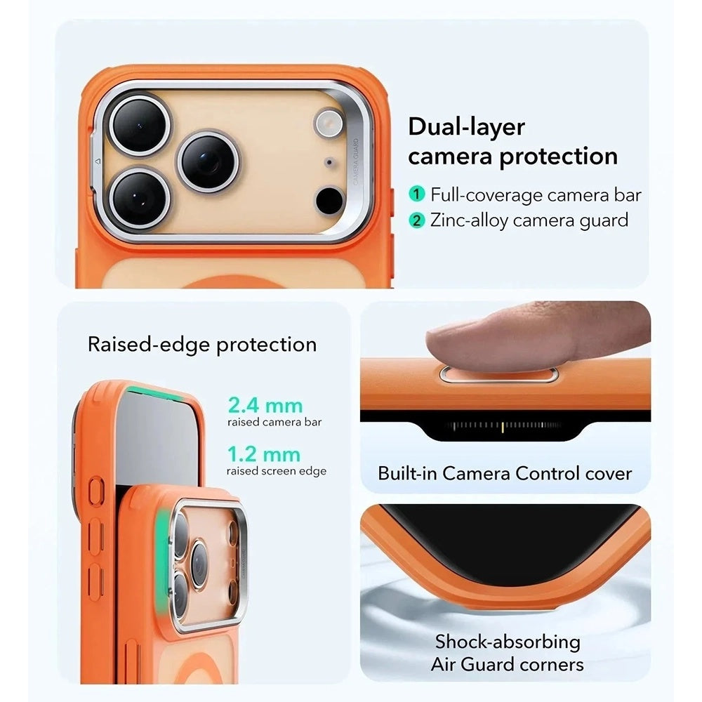 Coque MagSafe pour Apple iPhone 17 Pro Max, ESR, Classic Hybrid Kickstand, Orange Satiné