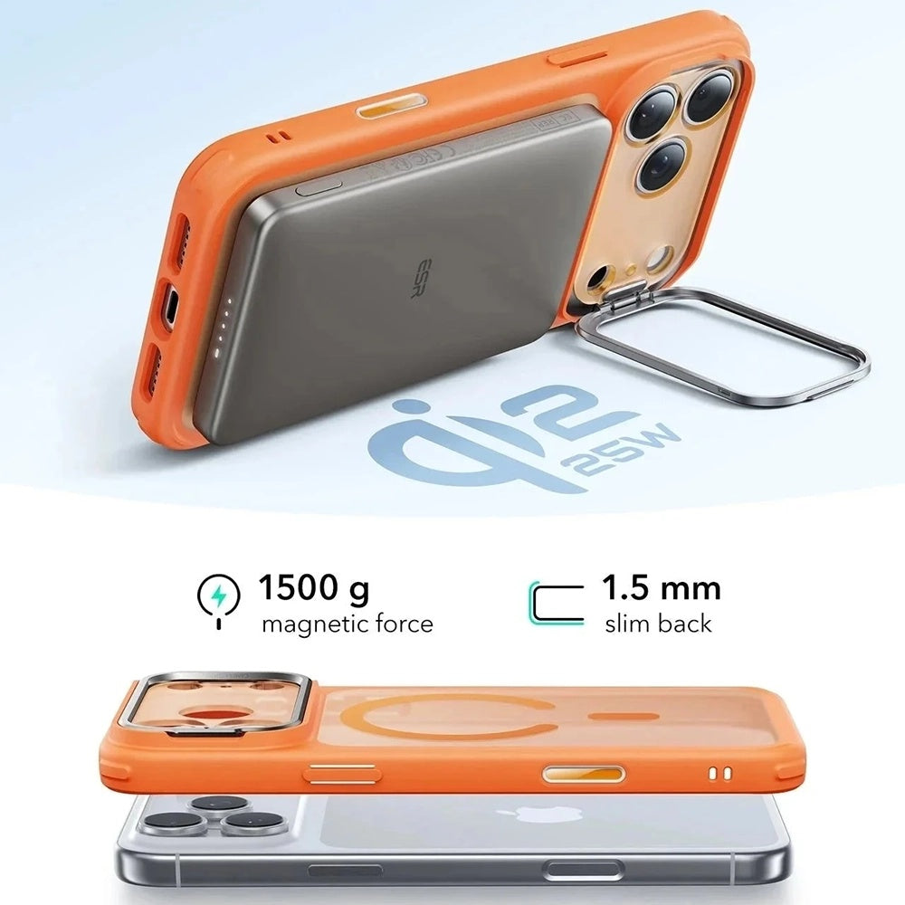 Coque MagSafe pour Apple iPhone 17 Pro Max, ESR, Classic Hybrid Kickstand, Orange Satiné
