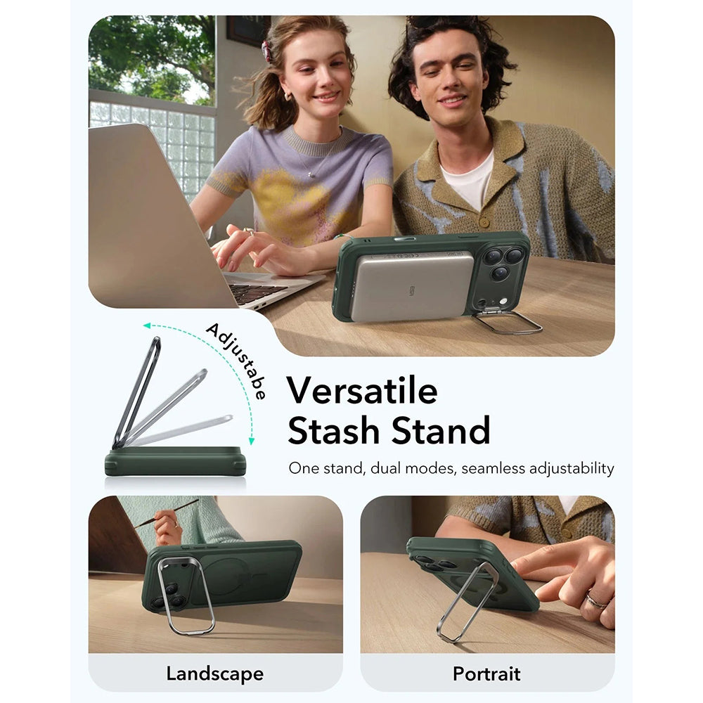 Coque MagSafe pour Apple iPhone 17 Pro Max, ESR, Classic Hybrid Kickstand, Vert Satiné