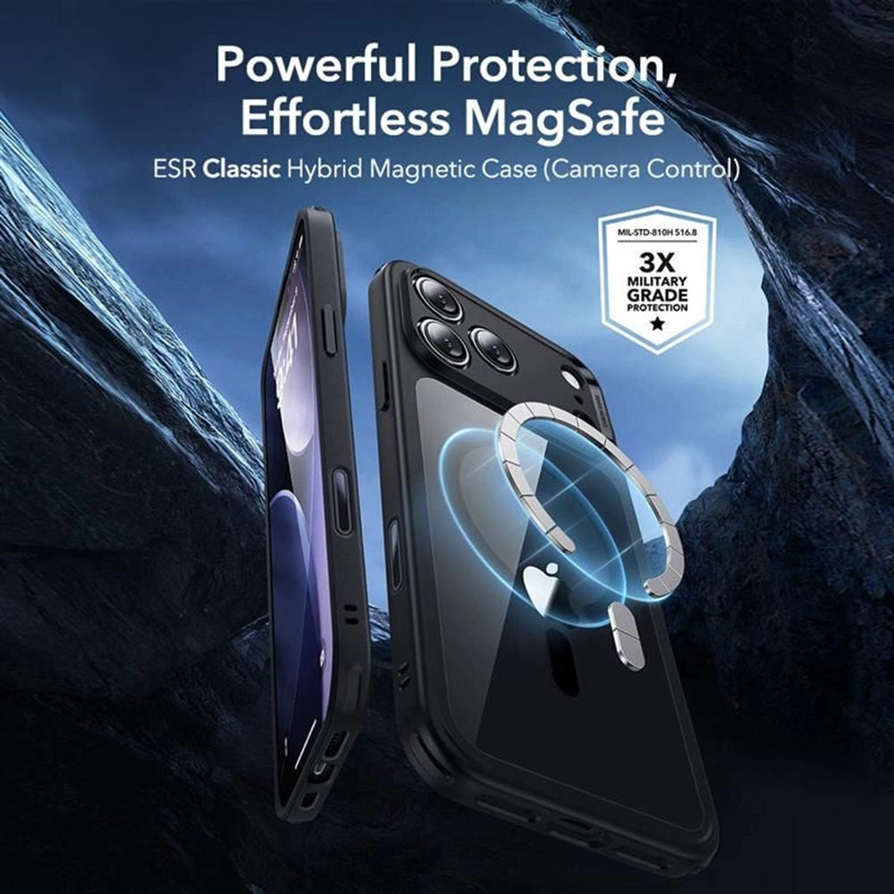 Coque MagSafe pour Apple iPhone 17 Pro Max, ESR, Classic Hybrid avec Protecteur d'Écran, Noire Transparente
