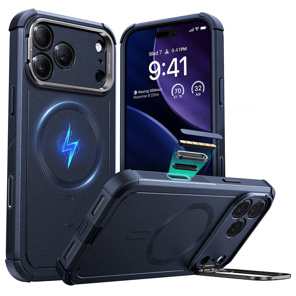 Coque MagSafe pour Apple iPhone 17 Pro Max, ESR, Cyber Armor Kickstand, Bleue