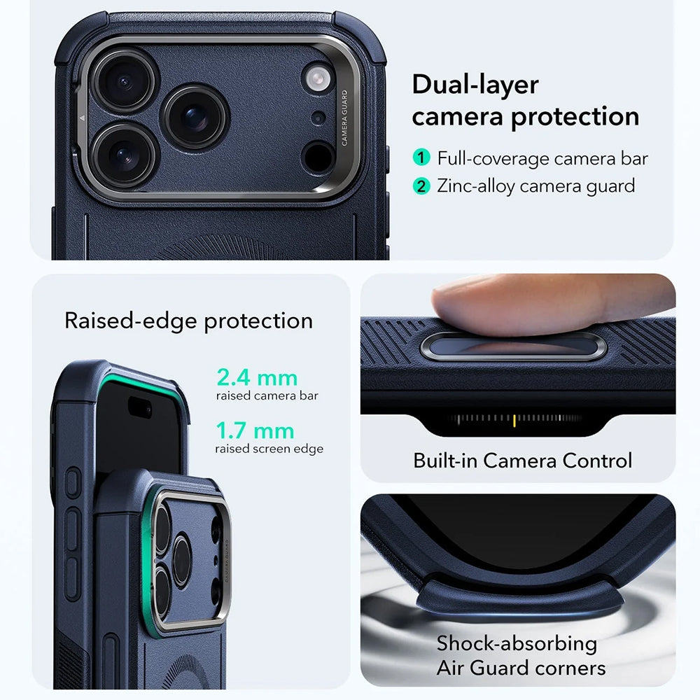 Coque MagSafe pour Apple iPhone 17 Pro Max, ESR, Cyber Armor Kickstand, Bleue