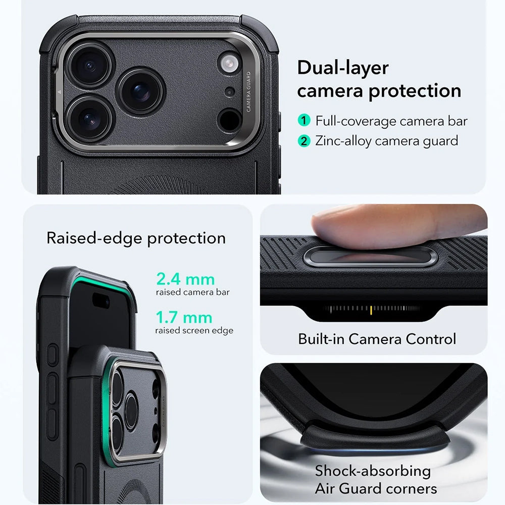MagSafe Hülle für Apple iPhone 17 Pro Max, ESR, Cyber Armor Kickstand, Schwarz