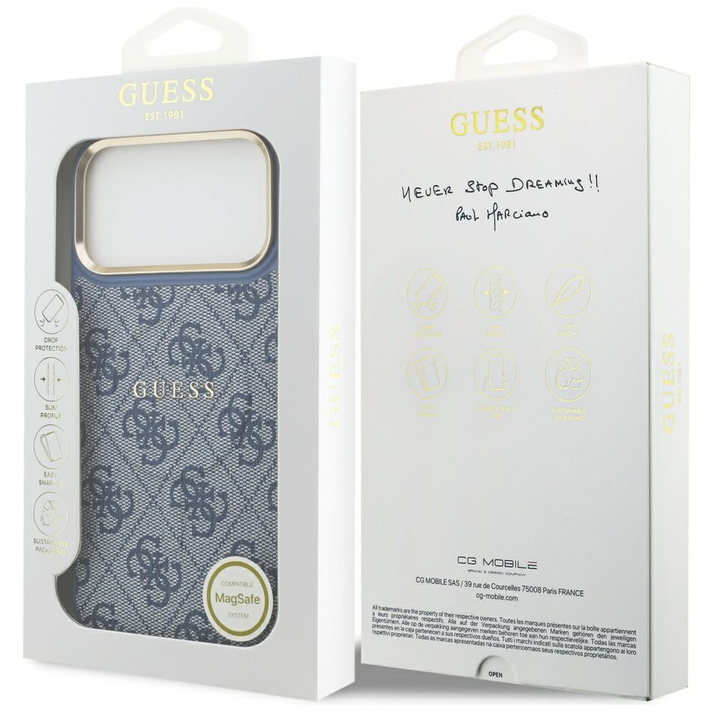 Coque MagSafe pour Apple iPhone 17 Pro Max, Guess, 4G Classic, Bleue
