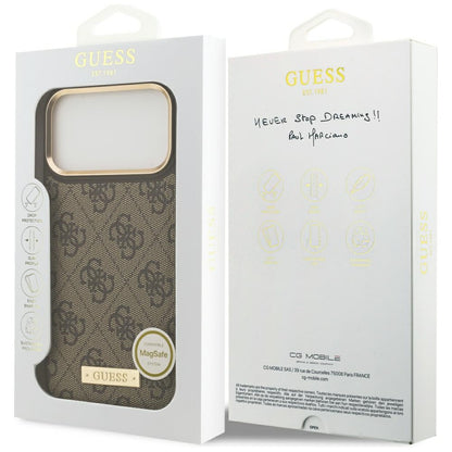 Étui MagSafe pour Apple iPhone 17 Pro Max, Guess, Plaque Logo 4G, Marron