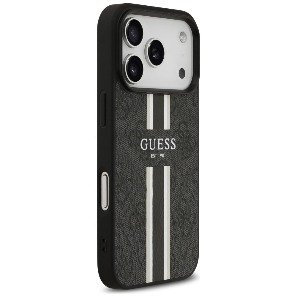 MagSafe Hülle für Apple iPhone 17 Pro Max, Guess, 4G Printed Stripes, Schwarz