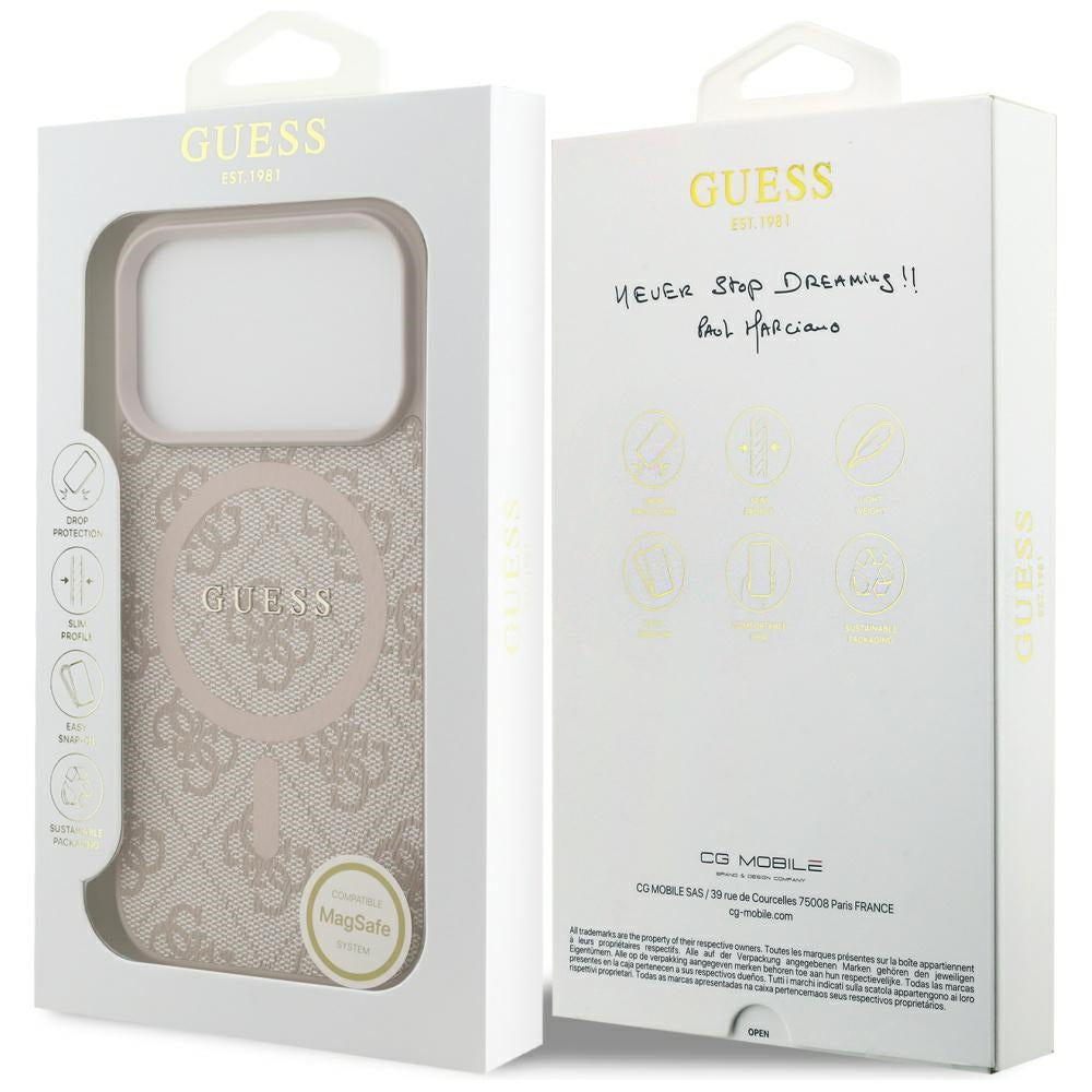 Coque MagSafe pour Apple iPhone 17 Pro Max, Guess, 4G Ring Classic Logo, Rose