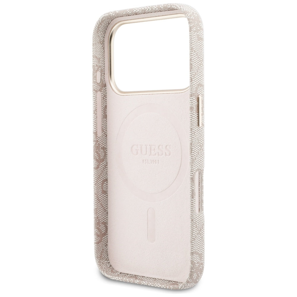 Coque MagSafe pour Apple iPhone 17 Pro Max, Guess, Logo Script 4G, Rose