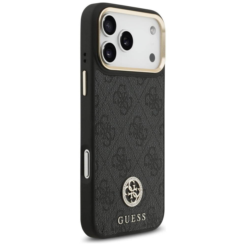 MagSafe Case for Apple iPhone 17 Pro Max, Guess, 4G Strass Logo with Big Strap, Black