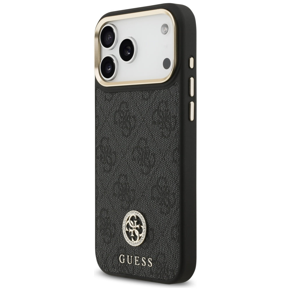 MagSafe Case for Apple iPhone 17 Pro Max, Guess, 4G Strass Logo with Big Strap, Black