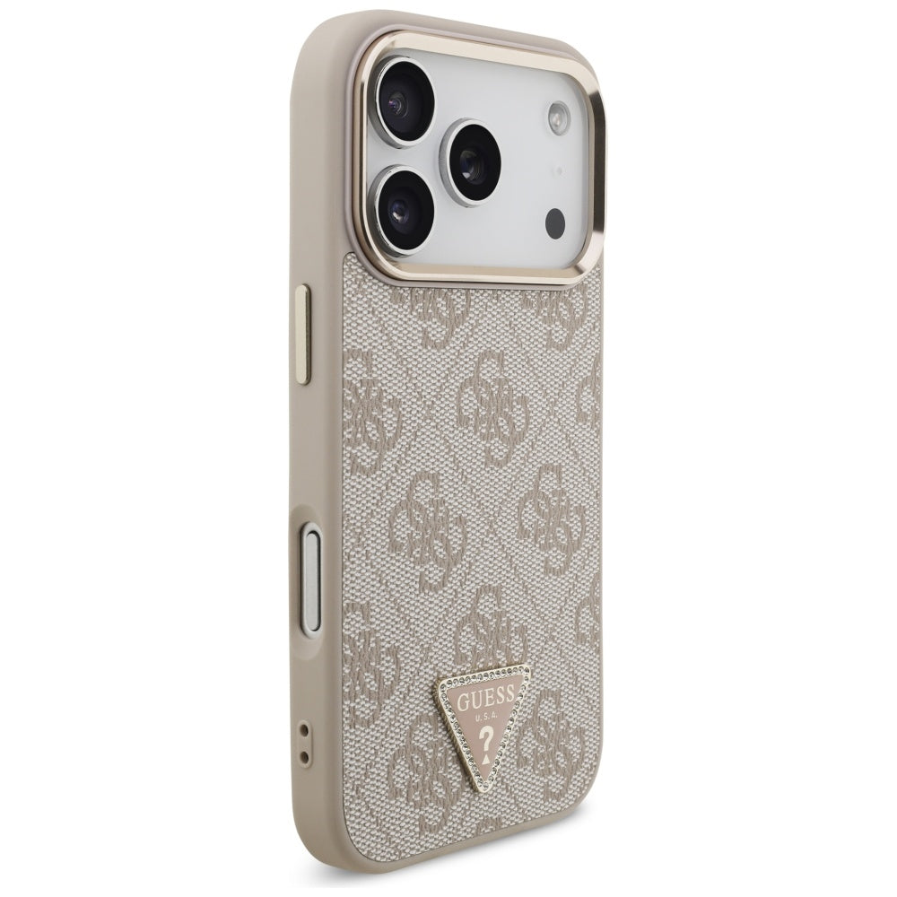 Étui MagSafe pour Apple iPhone 17 Pro Max, Guess, logo Triangle 4G, Rose Doré