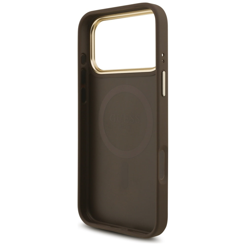 MagSafe Case for Apple iPhone 17 Pro Max, Guess, 4G Triangle Logo with Big Strap, Brown