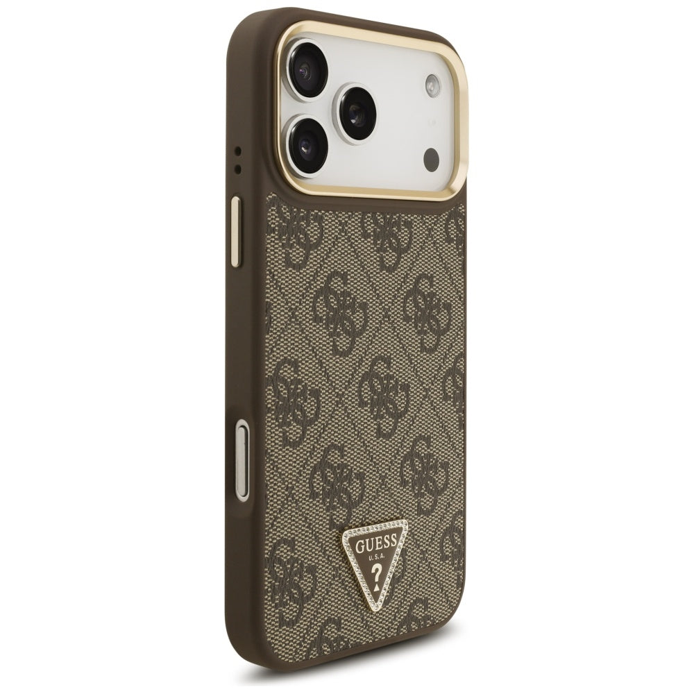MagSafe Case for Apple iPhone 17 Pro Max, Guess, 4G Triangle Logo with Big Strap, Brown