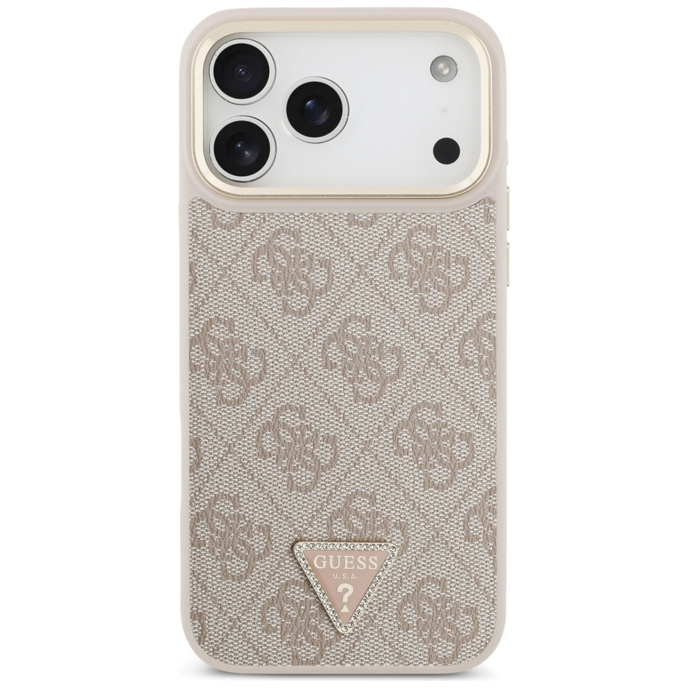 MagSafe Hülle für Apple iPhone 17 Pro Max, Guess, 4G Triangle Logo mit großem Riemen, Rosa
