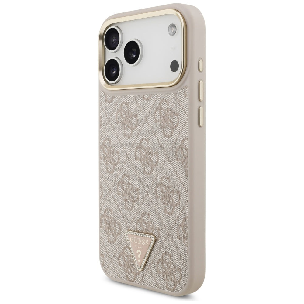 MagSafe Hülle für Apple iPhone 17 Pro Max, Guess, 4G Triangle Logo mit großem Riemen, Rosa
