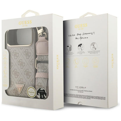 MagSafe Hülle für Apple iPhone 17 Pro Max, Guess, 4G Triangle Logo mit großem Riemen, Rosa