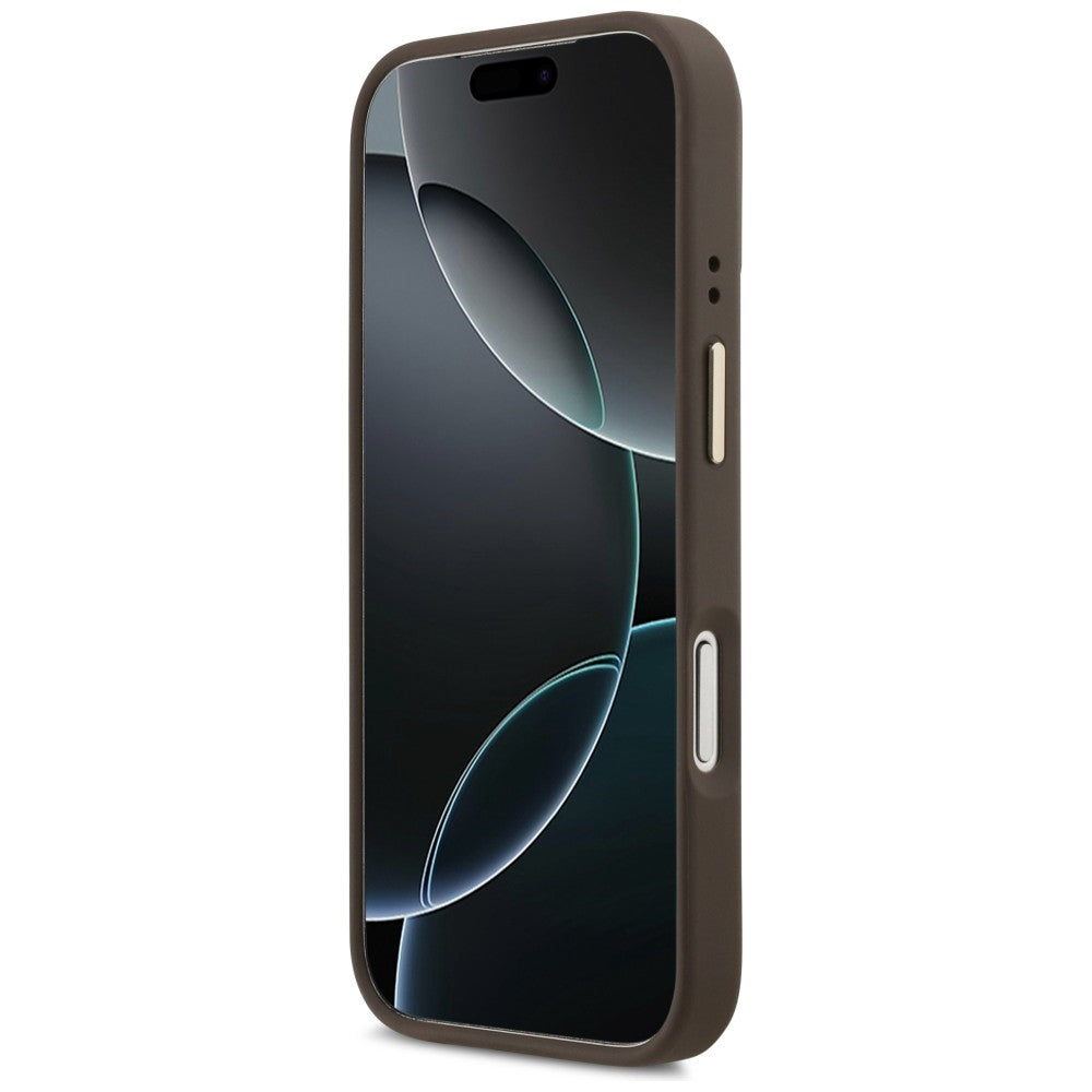 MagSafe Hülle für Apple iPhone 17 Pro Max, Guess, 4G Triangle Logo mit Kameraständer, Goldenes Braun