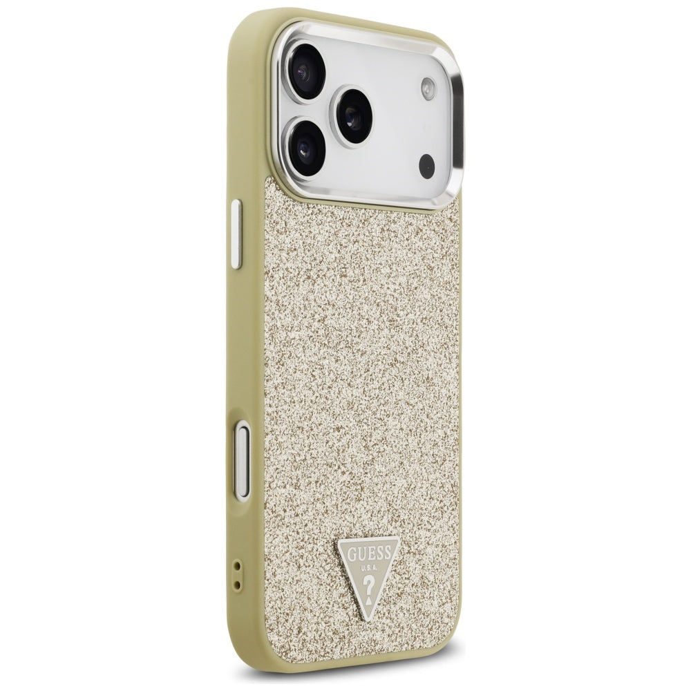 MagSafe Case for Apple iPhone 17 Pro Max, Guess, Glitter Triangle Logo, Gold