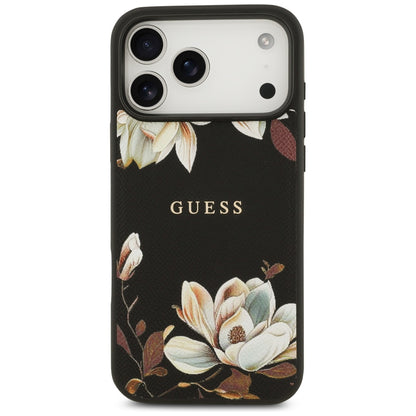 MagSafe Case for Apple iPhone 17 Pro Max, Guess, Grained Flowers, Black