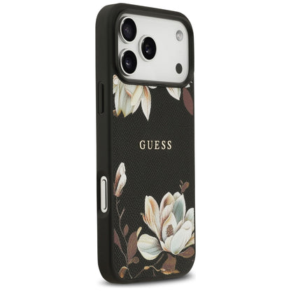 MagSafe Case for Apple iPhone 17 Pro Max, Guess, Grained Flowers, Black