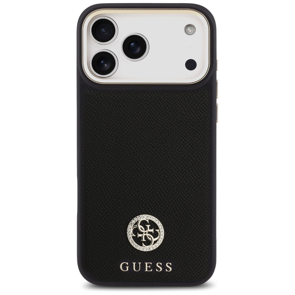 Étui MagSafe pour Apple iPhone 17 Pro Max, Guess, Logo Strass Grainé, Noir