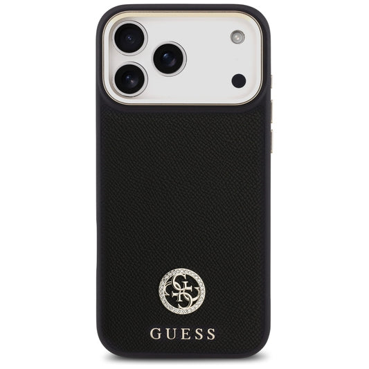 Étui MagSafe pour Apple iPhone 17 Pro Max, Guess, Logo Strass Grainé, Noir