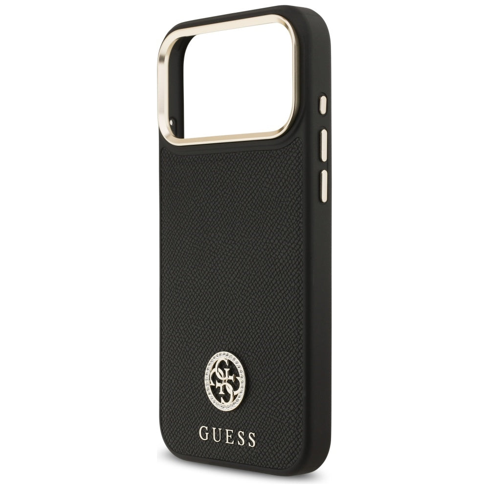 Étui MagSafe pour Apple iPhone 17 Pro Max, Guess, Logo Strass Grainé, Noir