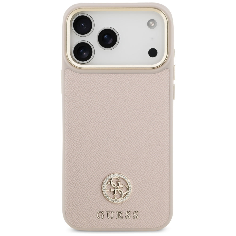 Étui MagSafe pour Apple iPhone 17 Pro Max, Guess, Logo Strass Grainé, Rose