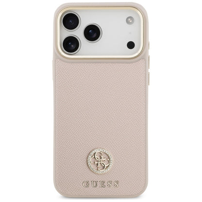 Étui MagSafe pour Apple iPhone 17 Pro Max, Guess, Logo Strass Grainé, Rose