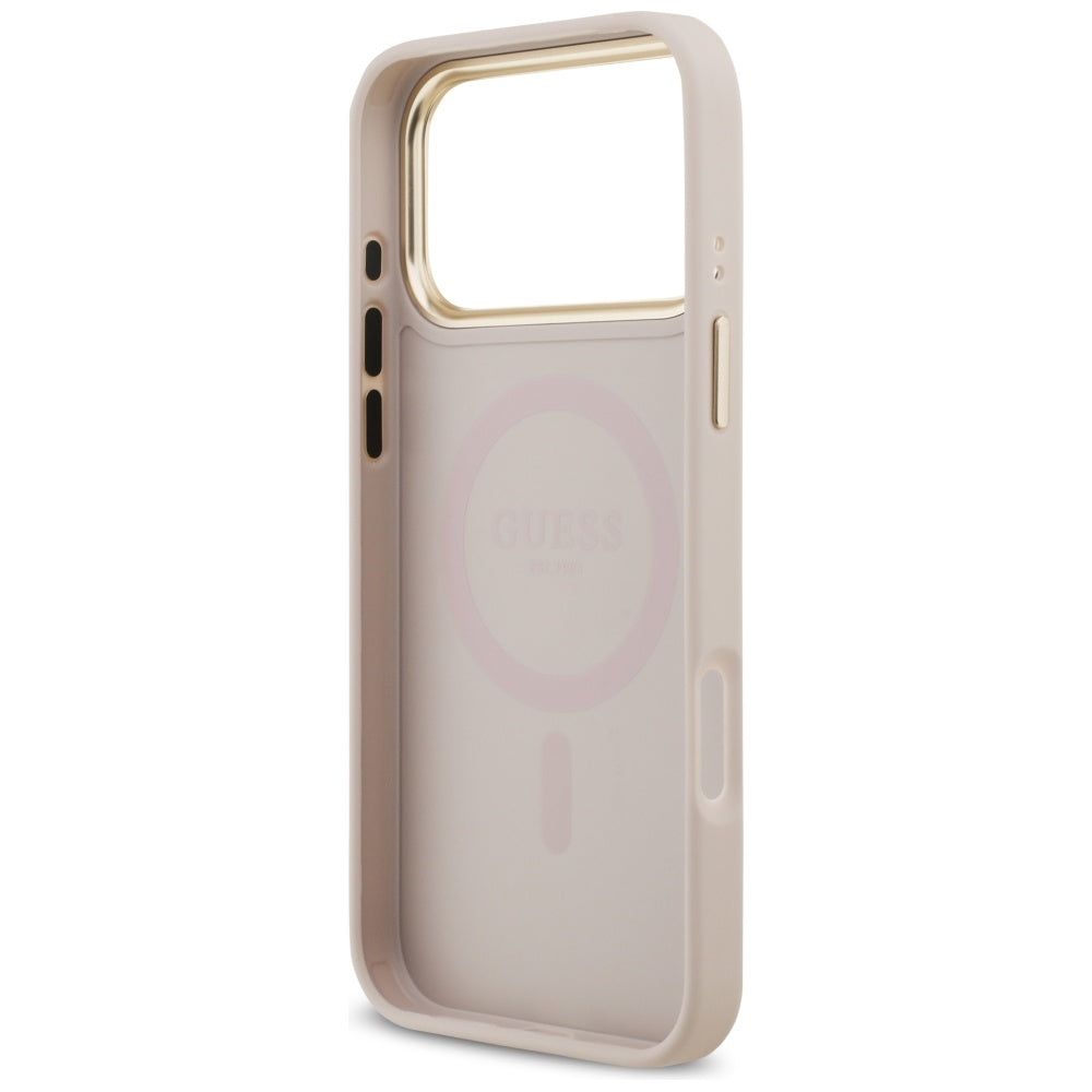 Étui MagSafe pour Apple iPhone 17 Pro Max, Guess, Logo Strass Grainé, Rose