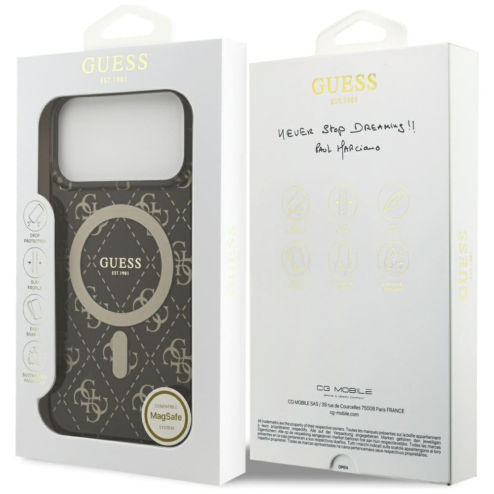 Étui MagSafe pour Apple iPhone 17 Pro Max, Guess, IML 4G Background, Marron