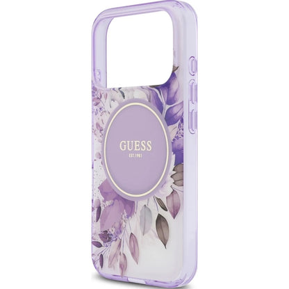Étui MagSafe pour Apple iPhone 17 Pro Max, Guess, IML Flower & Tonal Circle, Violet