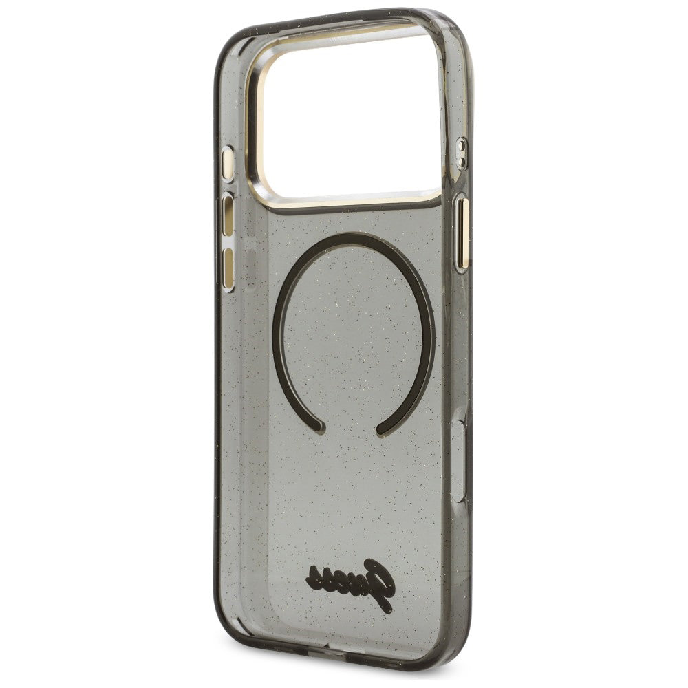 MagSafe Case for Apple iPhone 17 Pro Max, Guess, IML Glitter Script Strap, Black