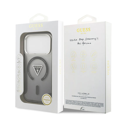 Étui MagSafe pour Apple iPhone 17 Pro Max, Guess, logo triangle dégradé IML, Noir Argenté