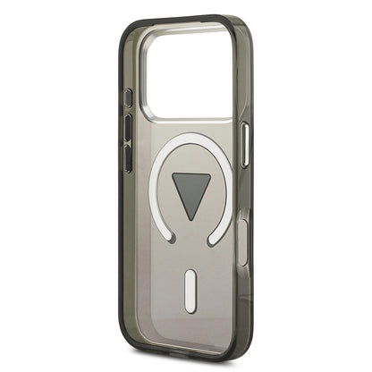 Étui MagSafe pour Apple iPhone 17 Pro Max, Guess, logo triangle dégradé IML, Noir Argenté